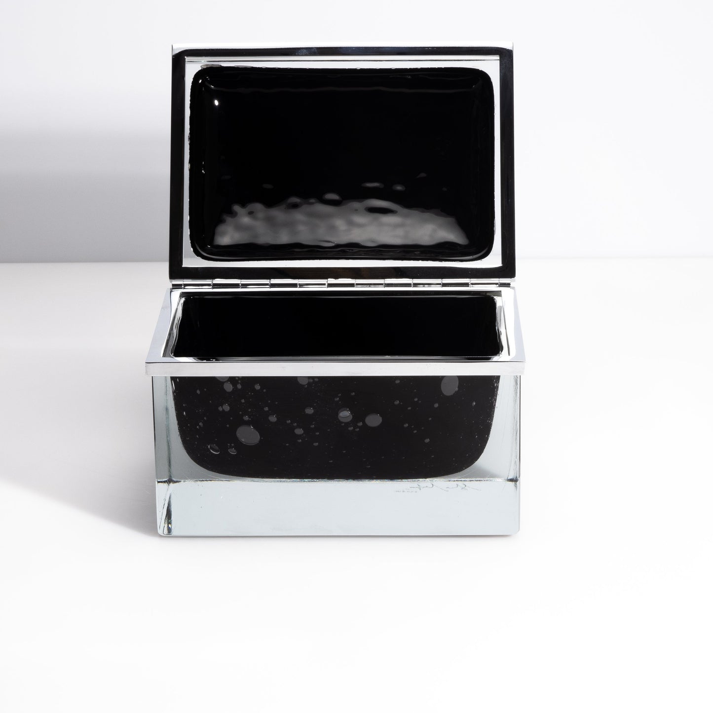 Murano Box with Bubbles and Chrome Fittings in Onyx Black