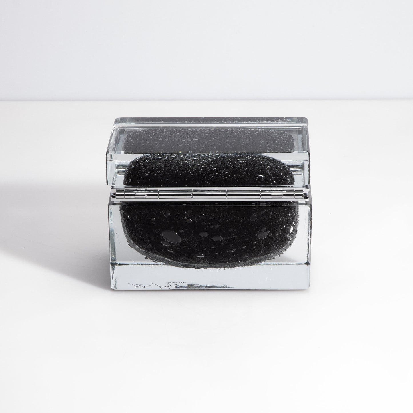 Murano Box with Bubbles and Chrome Fittings in Black