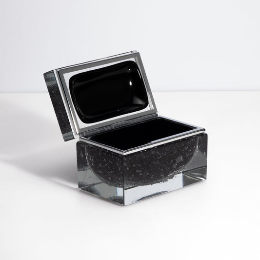 Murano Box with Bubbles and Chrome Fittings in Black