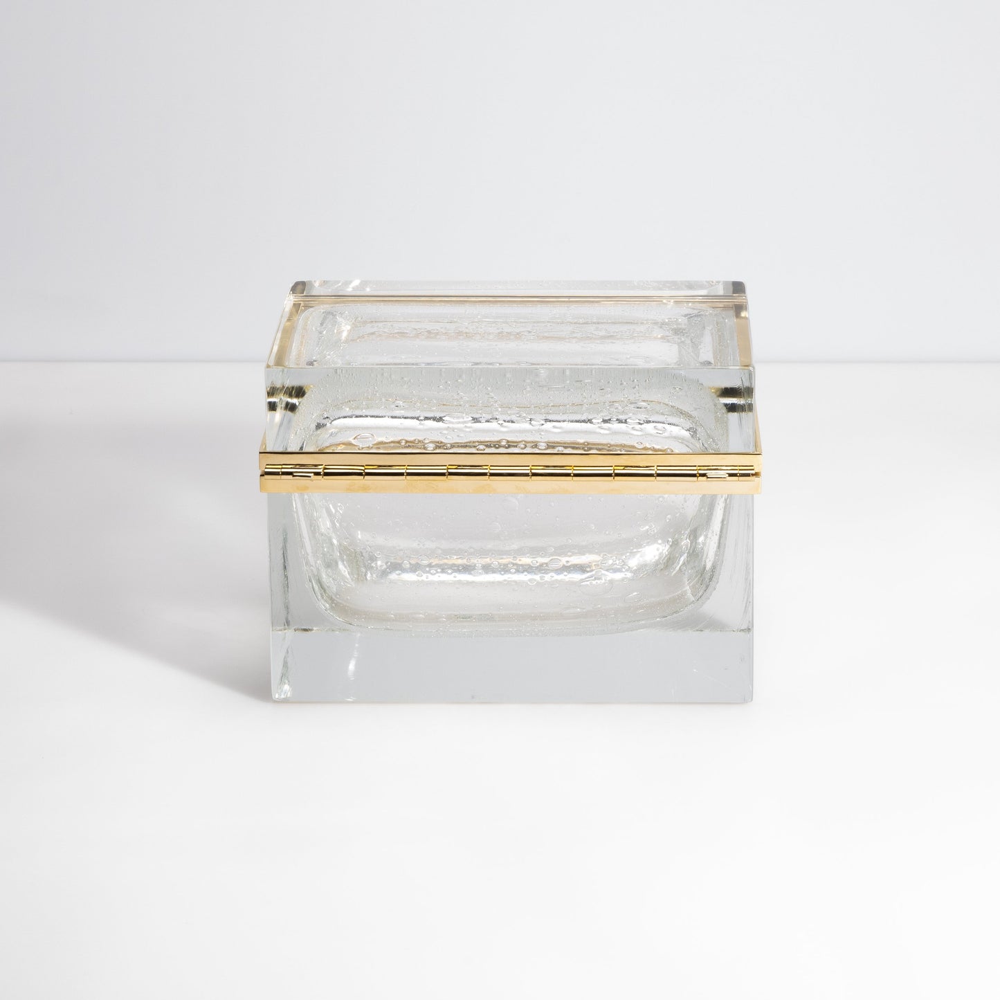 Murano Box with Bubbles and Brass Fittings in Crystal