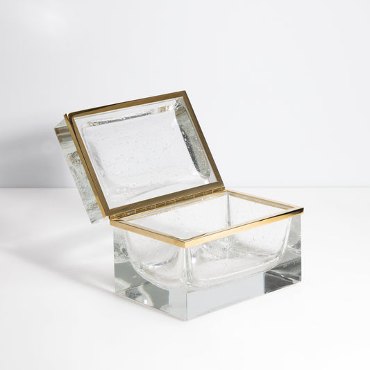 Murano Box with Bubbles and Brass Fittings in Crystal