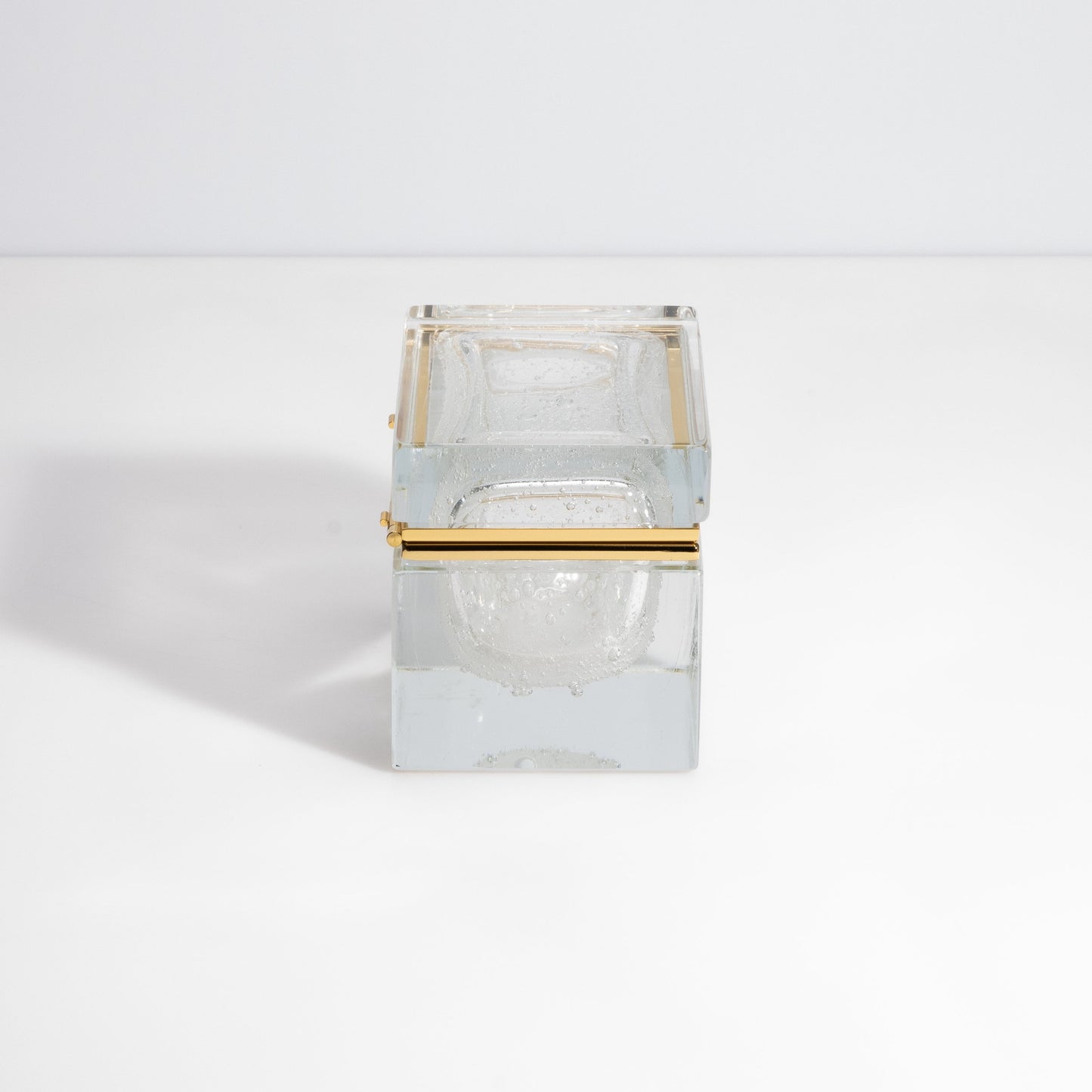 Murano Box with Bubbles and Brass Fittings in Crystal