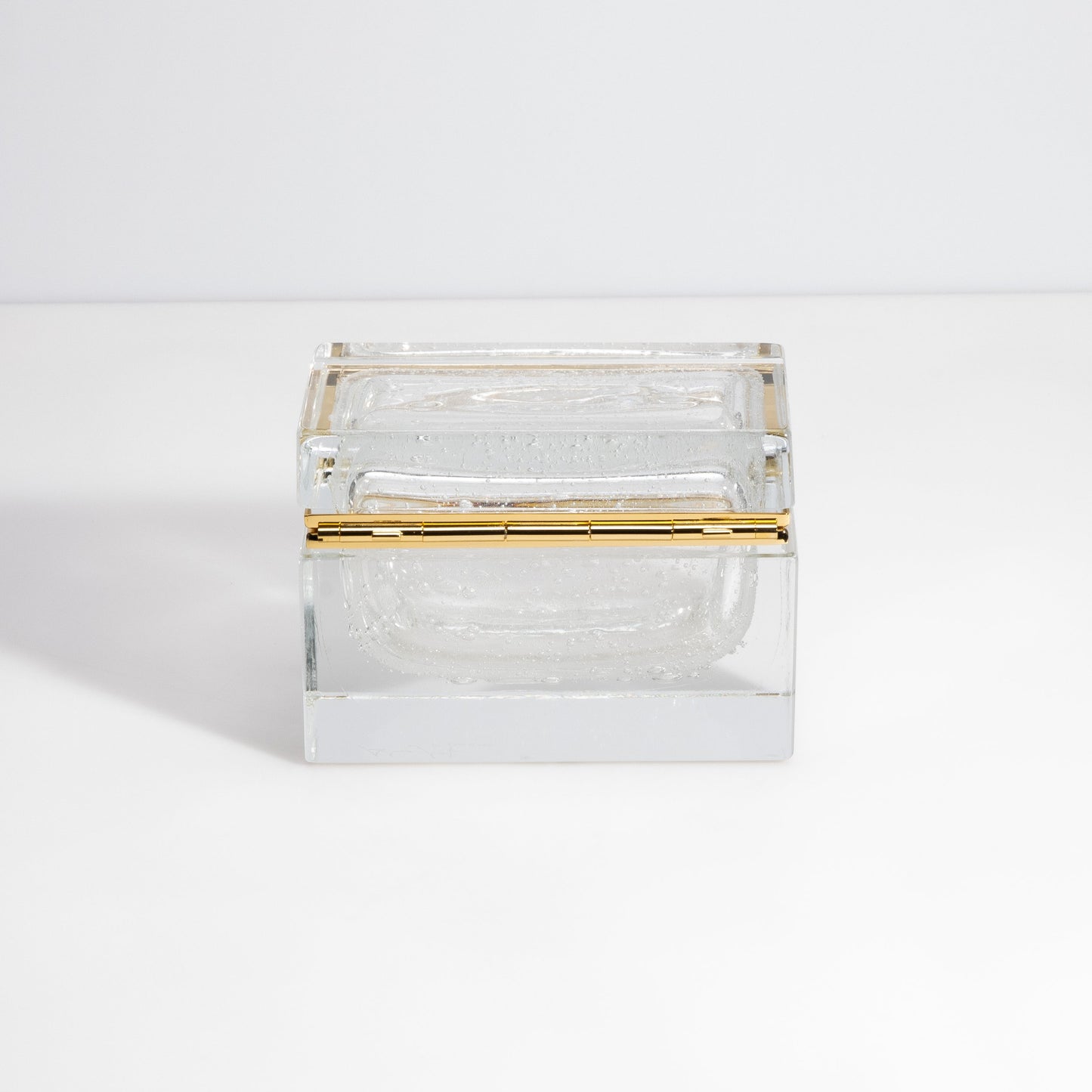 Murano Box with Bubbles and Brass Fittings in Crystal