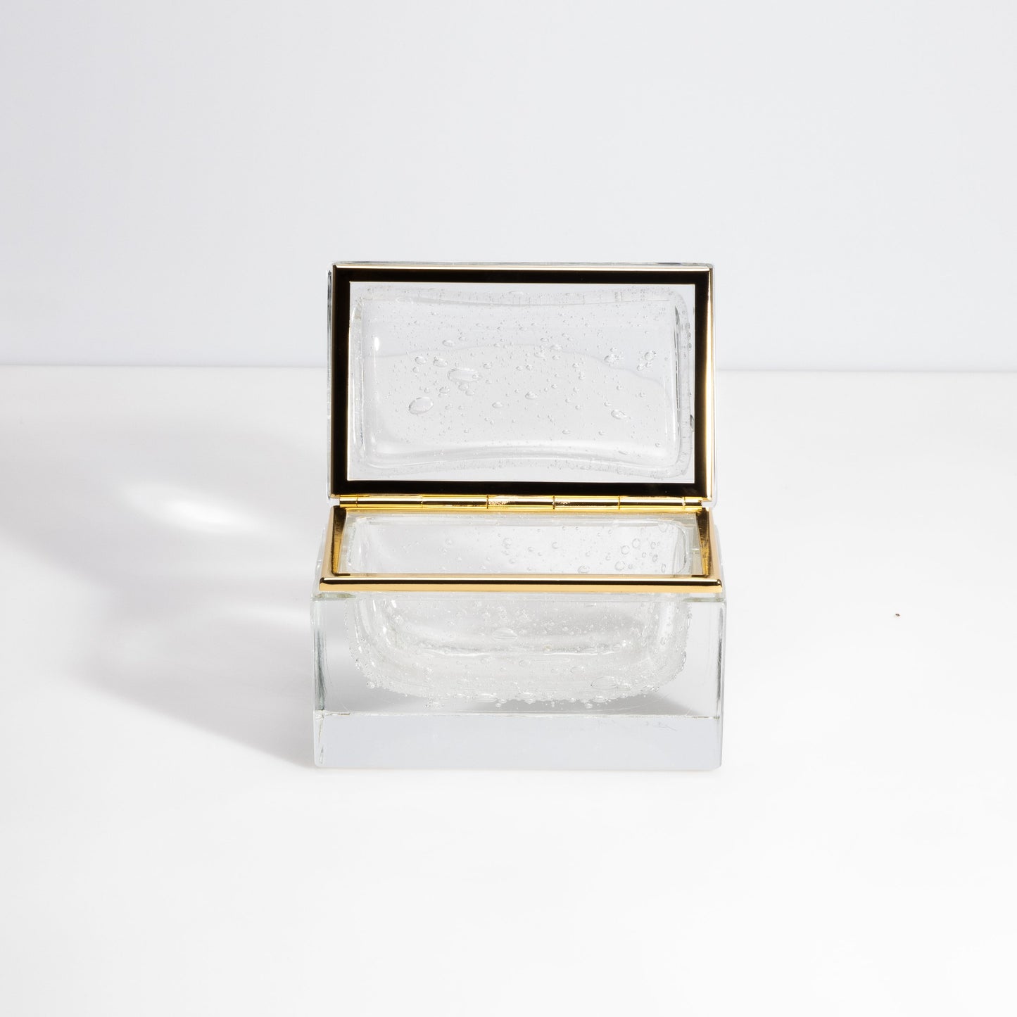 Murano Box with Bubbles and Brass Fittings in Crystal