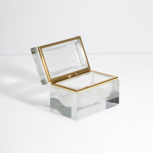 Murano Box with Bubbles and Brass Fittings in Crystal