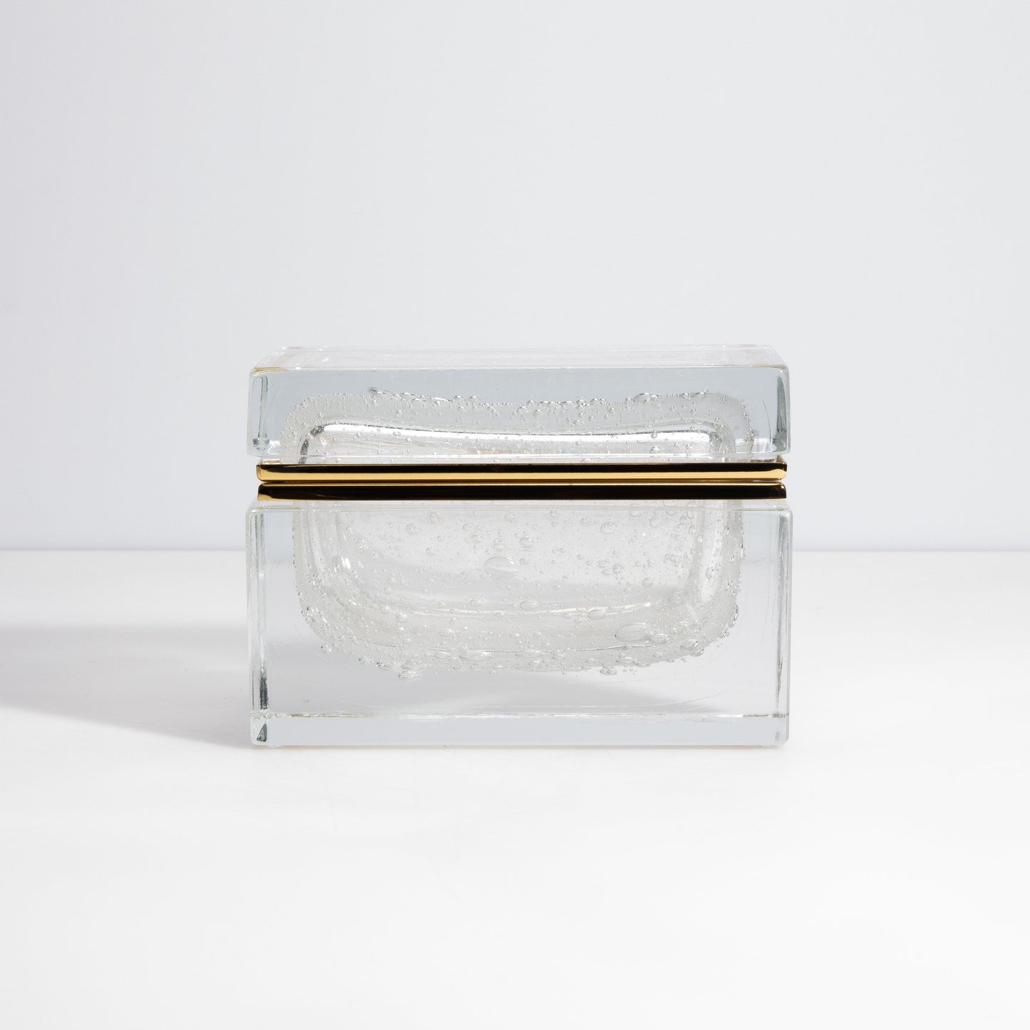 Murano Box with Bubbles and Brass Fittings in Crystal