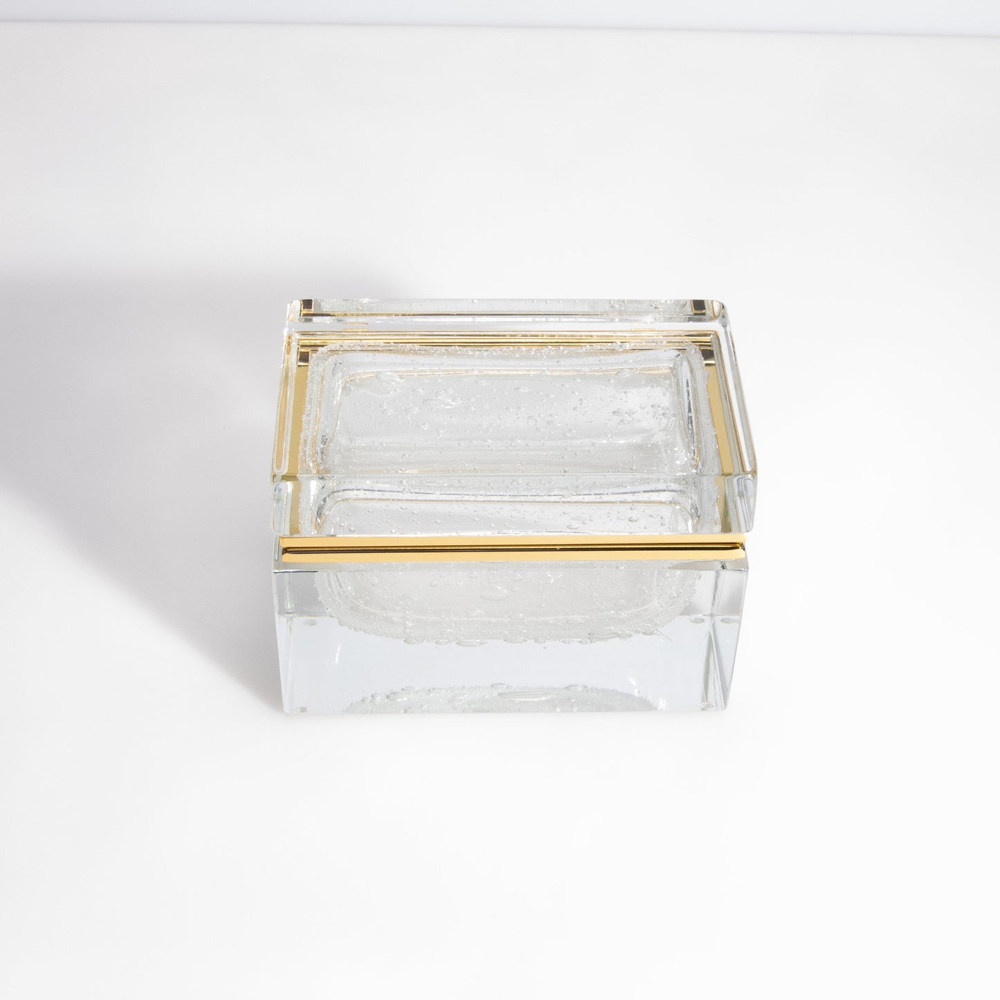 Murano Box with Bubbles and Brass Fittings in Crystal