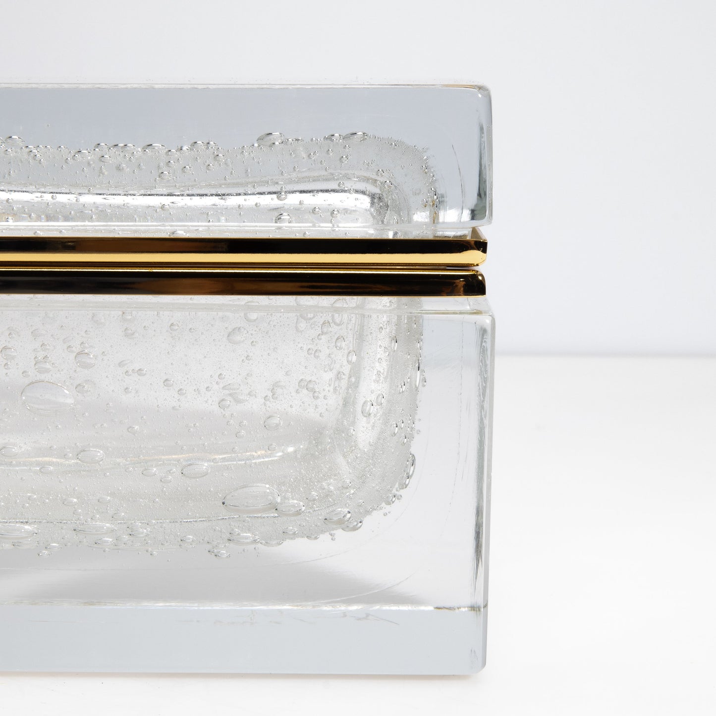 Murano Box with Bubbles and Brass Fittings in Crystal