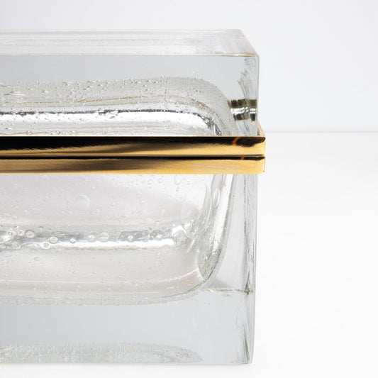 Murano Box with Bubbles and Brass Fittings in Crystal