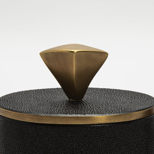 Set of 2 Boxes in Black Shagreen with Bronze Patina Brass Knob by Kifu Paris