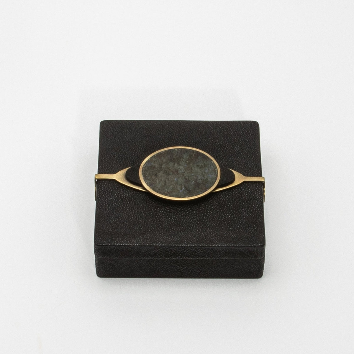 Set of 2 Boxes in Shagreen with Semi-Precious Stone and Brass by Kifu Paris