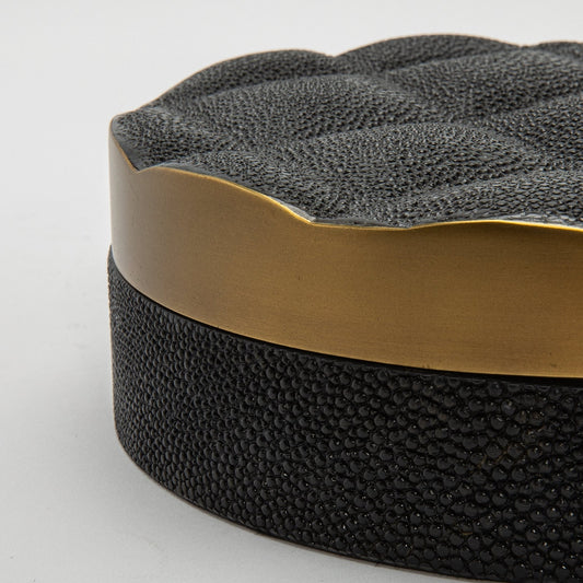 Set of 2 Quilted Boxes in Black Shagreen with Bronze Patina Brass by Kifu Paris
