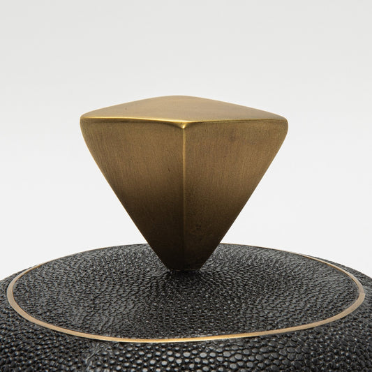 Set of 2 Round Boxes in Black Shagreen with Bronze Patina Brass Knob by Kifu Paris