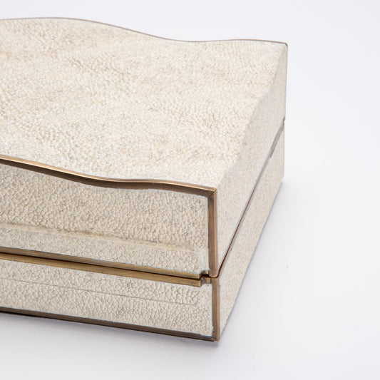 Set of 3 Quilted Boxes in Cream Shagreen with Bronze Patina Brass by Kifu Paris