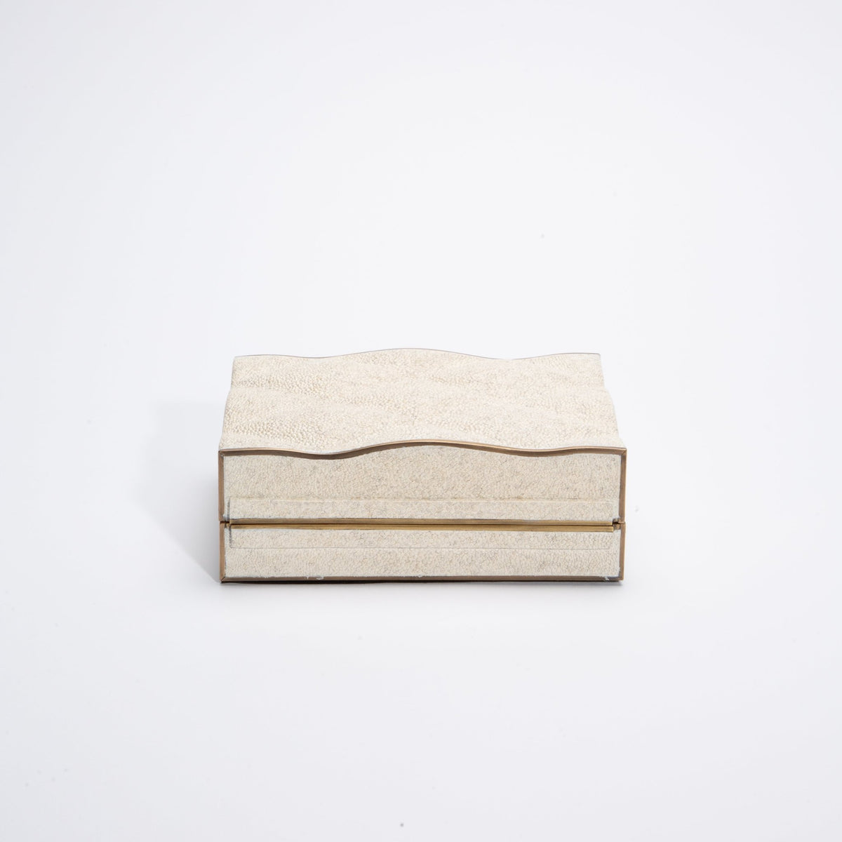 Set of 3 Quilted Boxes in Cream Shagreen with Bronze Patina Brass by Kifu Paris