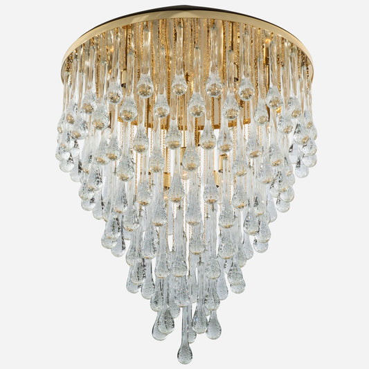 Hand-Blown Murano Raindrop Chandelier in Clear with Polished Brass Fittings