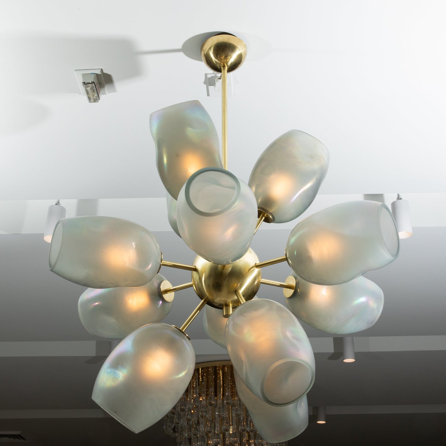 Hand-Blown Murano Helios Chandelier with Dark Grey Smoke Glass and Satin Brass Fittings