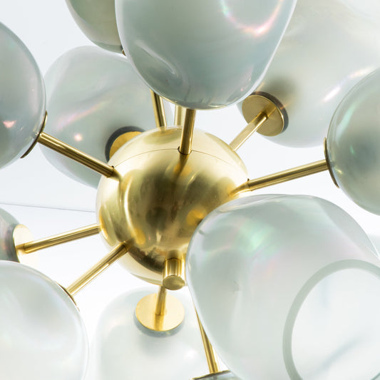 Hand-Blown Murano Helios Chandelier with Dark Grey Smoke Glass and Satin Brass Fittings