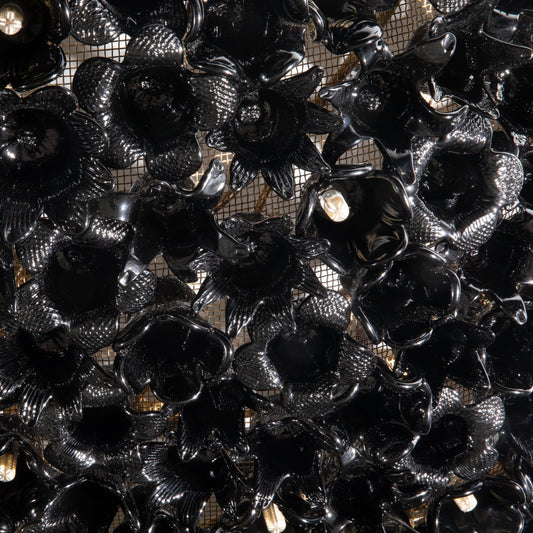 Hand-Blown Murano Flower Flush Mount Chandelier in Black