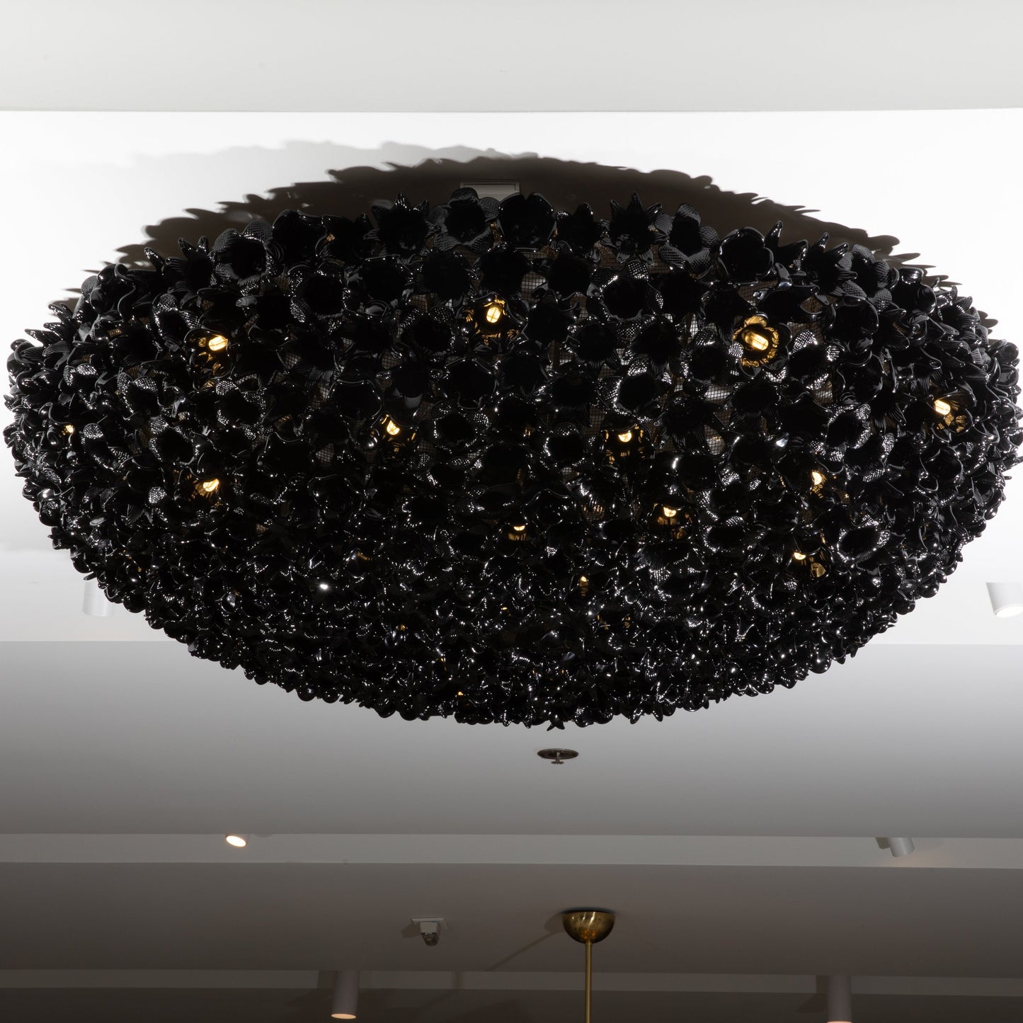 Hand-Blown Murano Flower Flush Mount Chandelier in Black