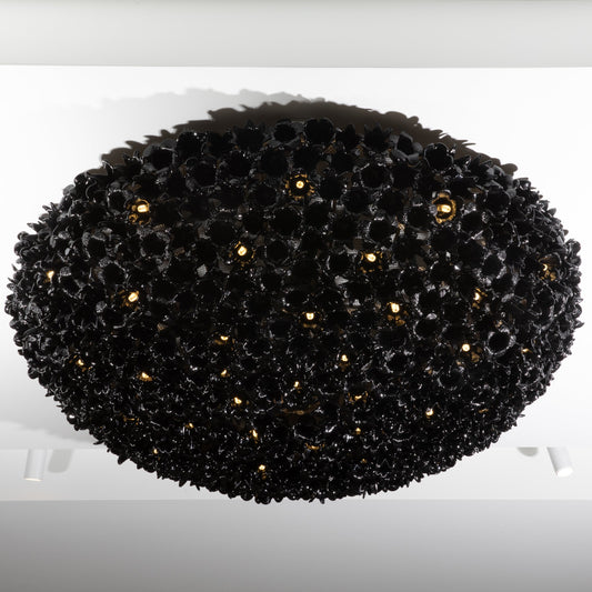 Hand-Blown Murano Flower Flush Mount Chandelier in Black