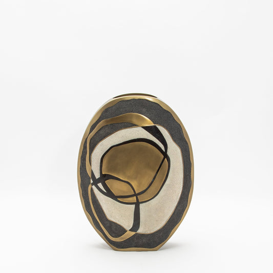 Vase in Cream Shagreen, Shell and Brass by R&Y Augousti