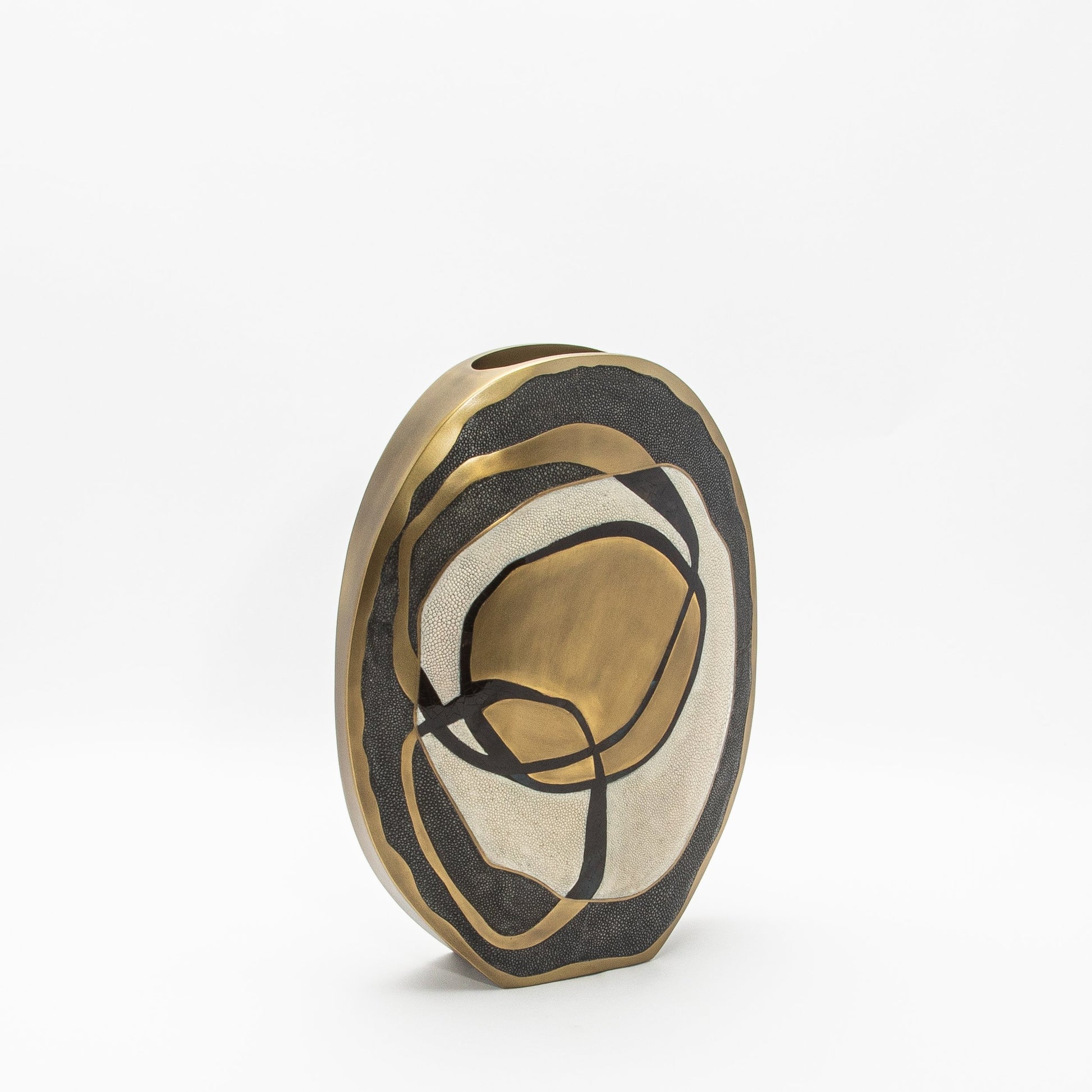 Vase in Cream Shagreen, Shell and Brass by R&Y Augousti