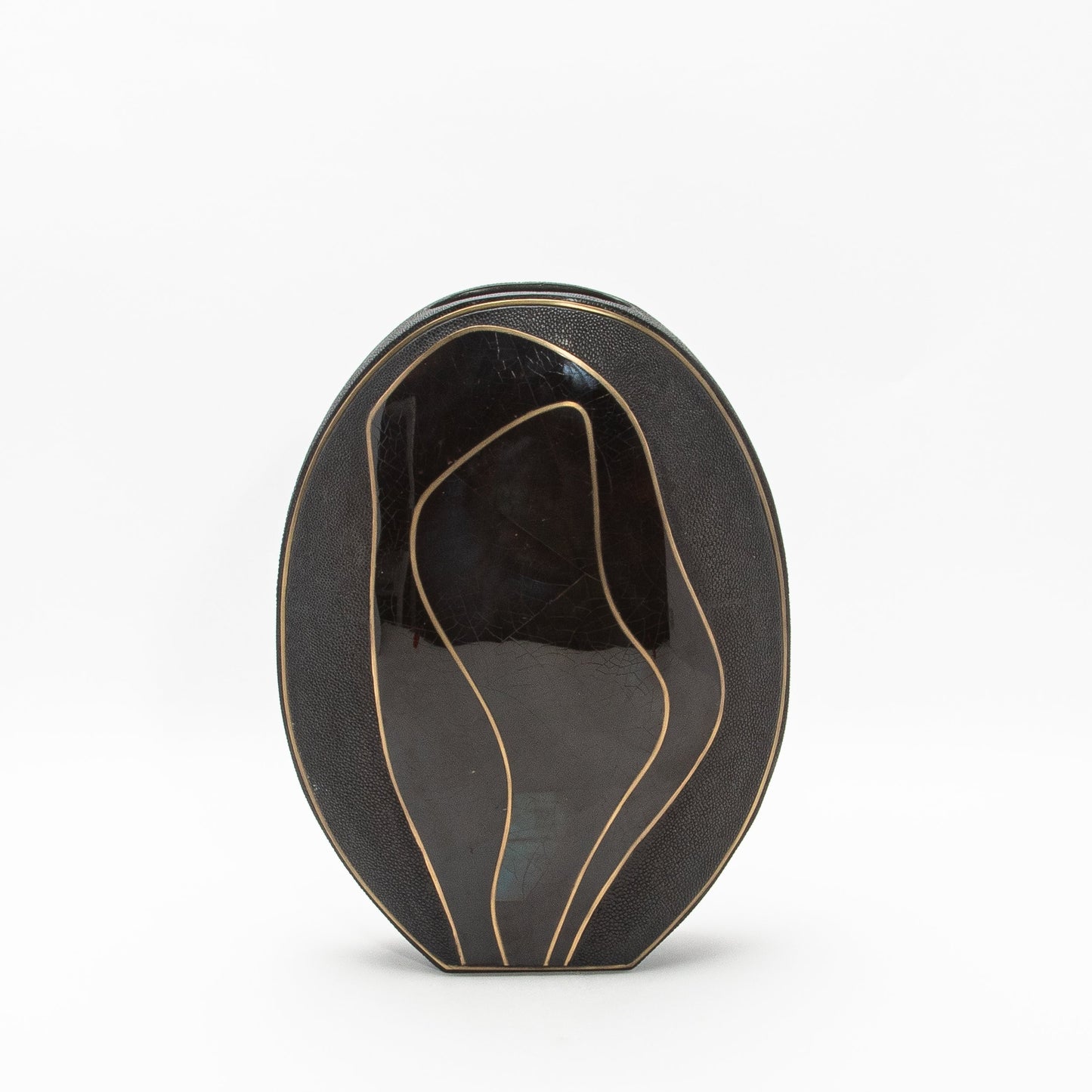 Vase in Black Shagreen, Shell, and Brass by R&Y Augousti