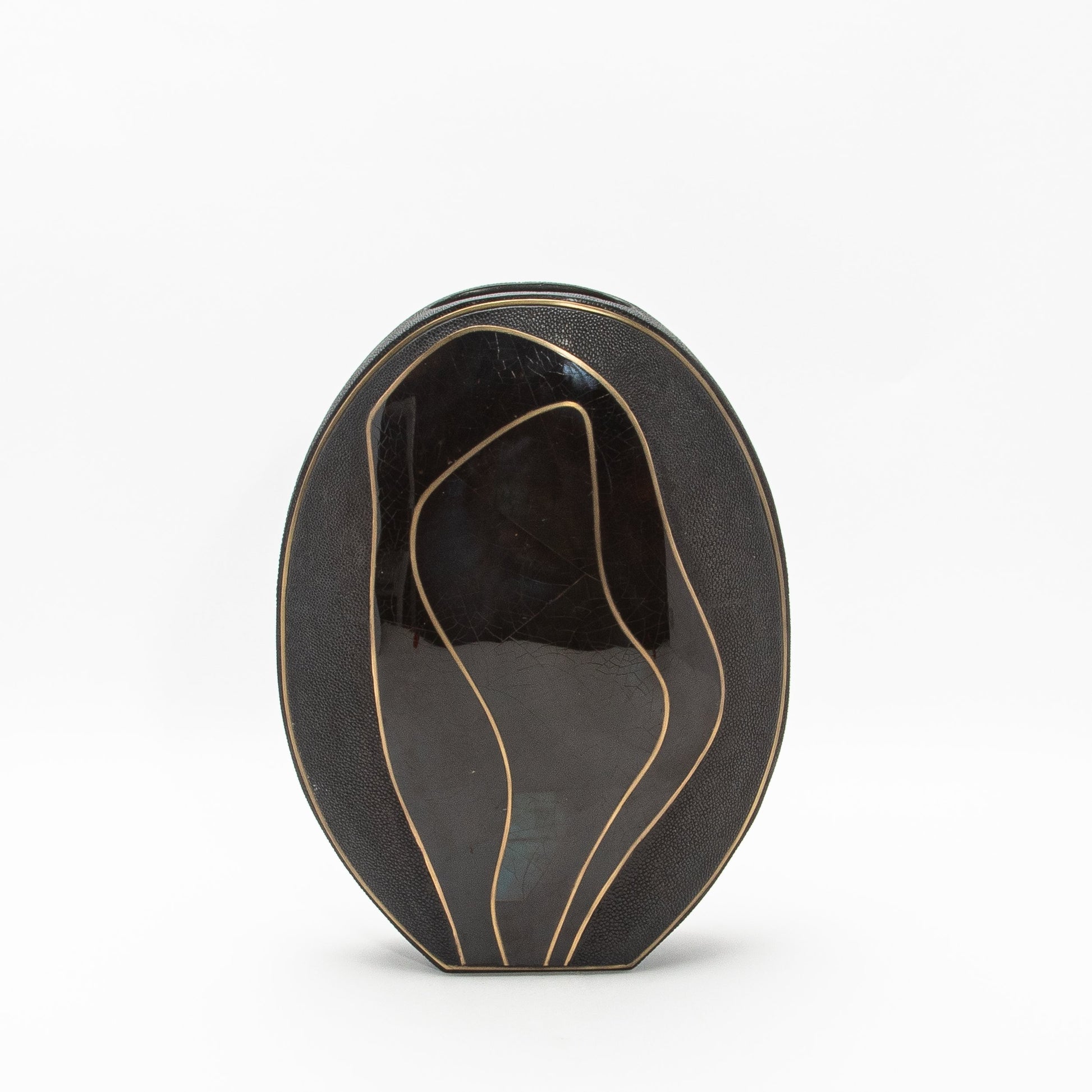 Vase in Black Shagreen, Shell, and Brass by R&Y Augousti