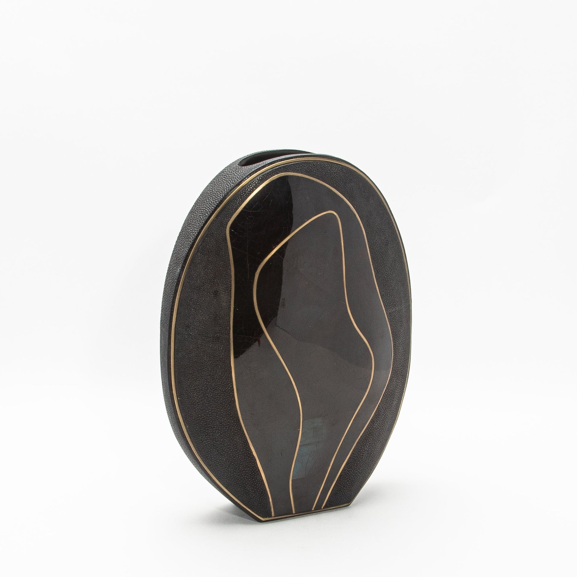 Vase in Black Shagreen, Shell, and Brass by R&Y Augousti