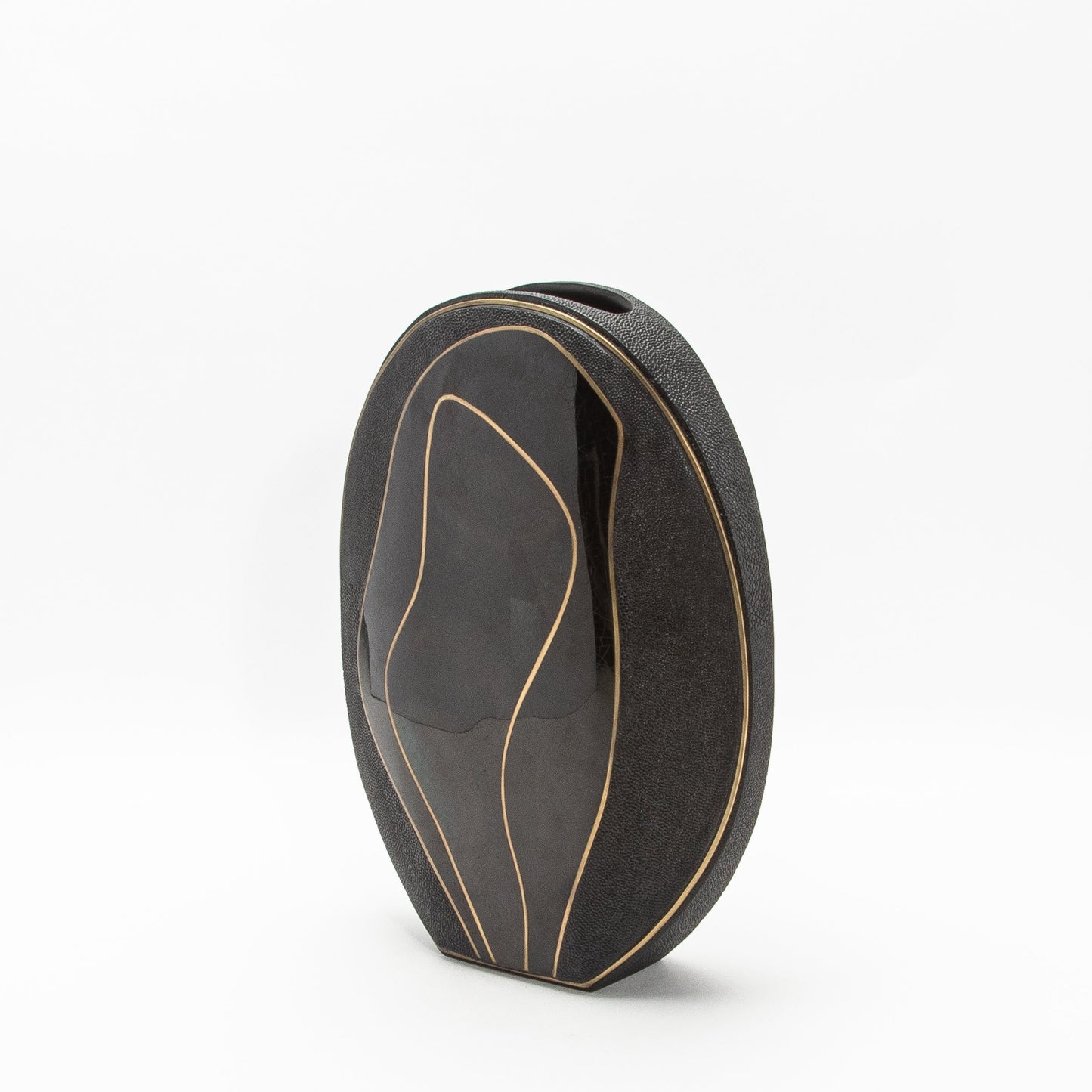 Vase in Black Shagreen, Shell, and Brass by R&Y Augousti