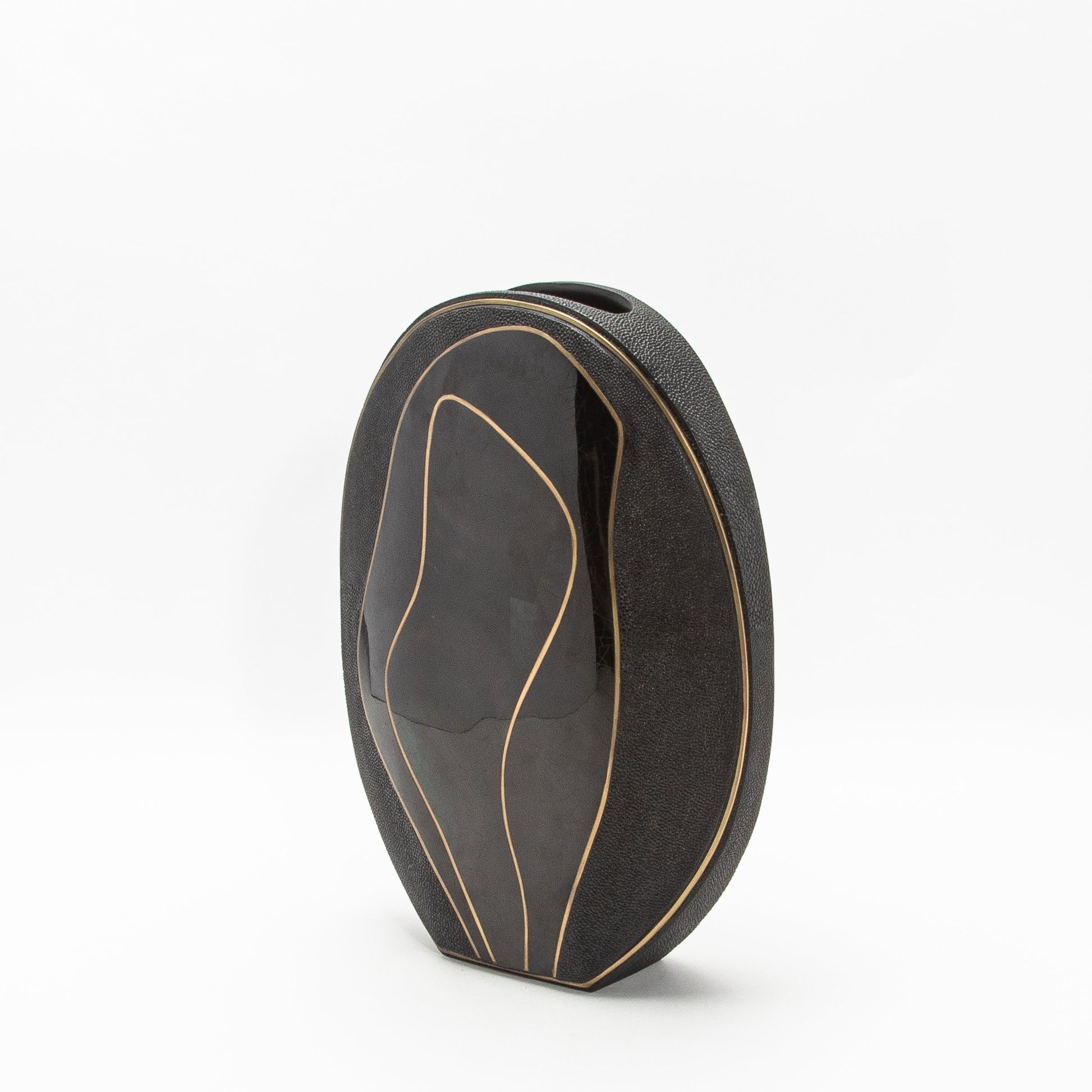 Vase in Black Shagreen, Shell, and Brass by R&Y Augousti