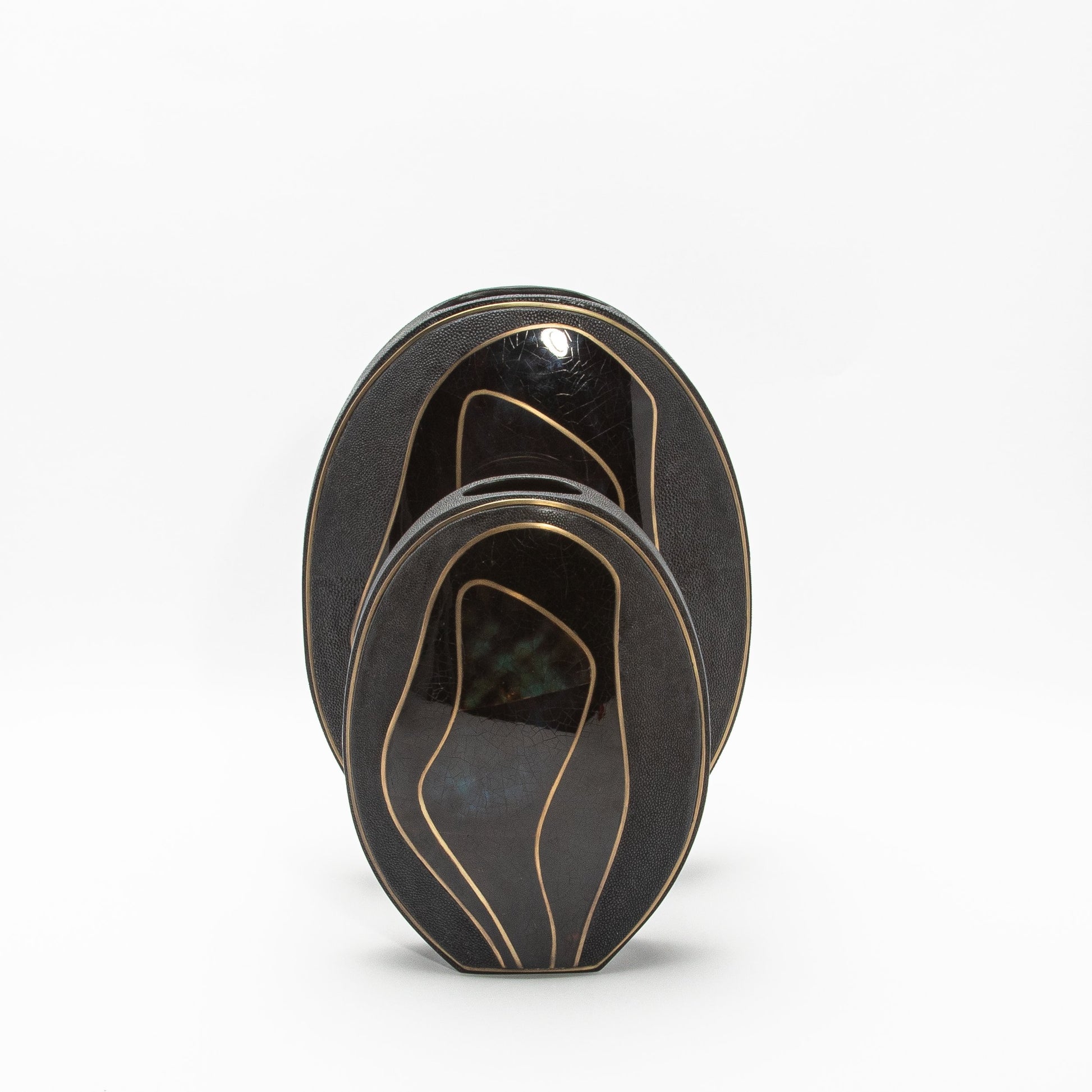 Vase in Black Shagreen, Shell, and Brass by R&Y Augousti