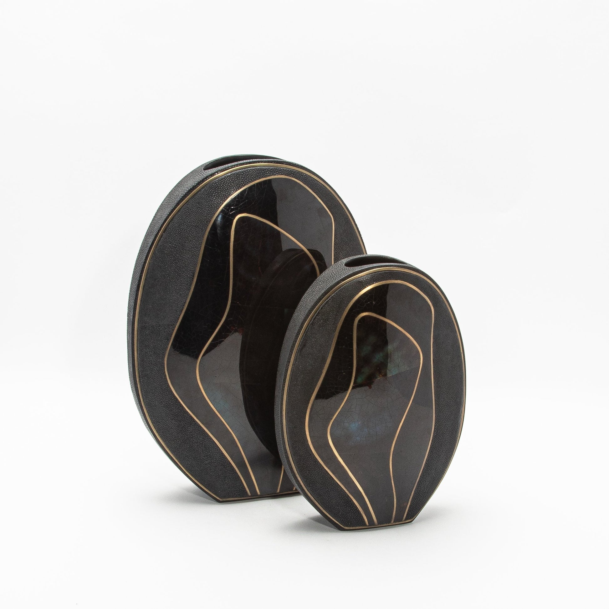 Vase in Black Shagreen, Shell, and Brass by R&Y Augousti