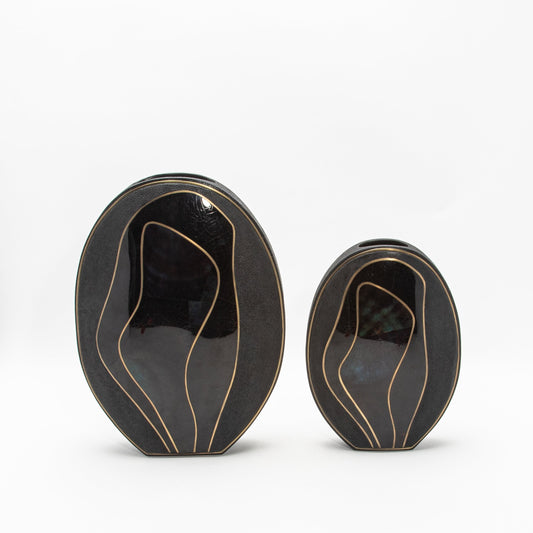 Vase in Black Shagreen, Shell, and Brass by R&Y Augousti
