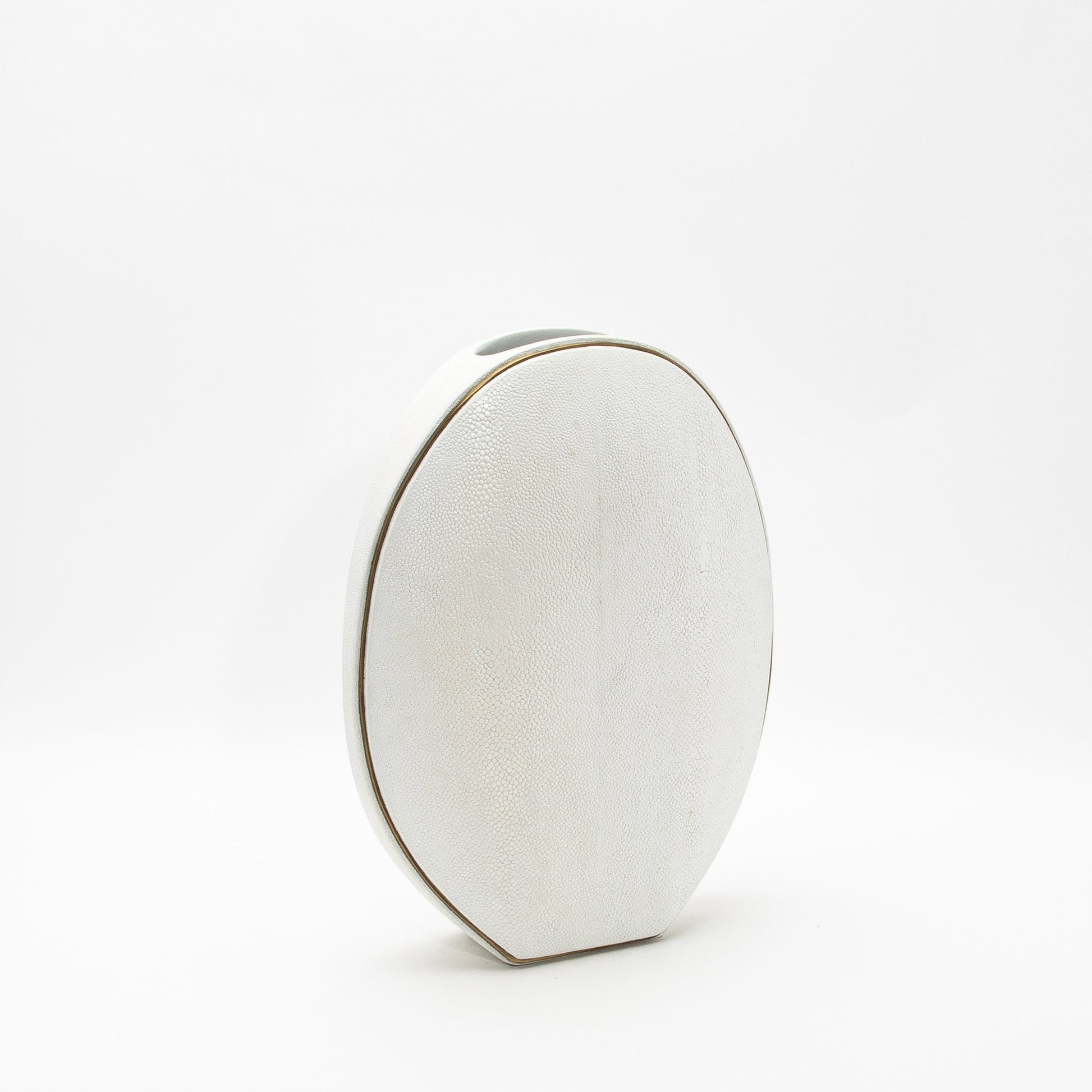 Vase in White Shagreen with Brass by R&Y Augousti