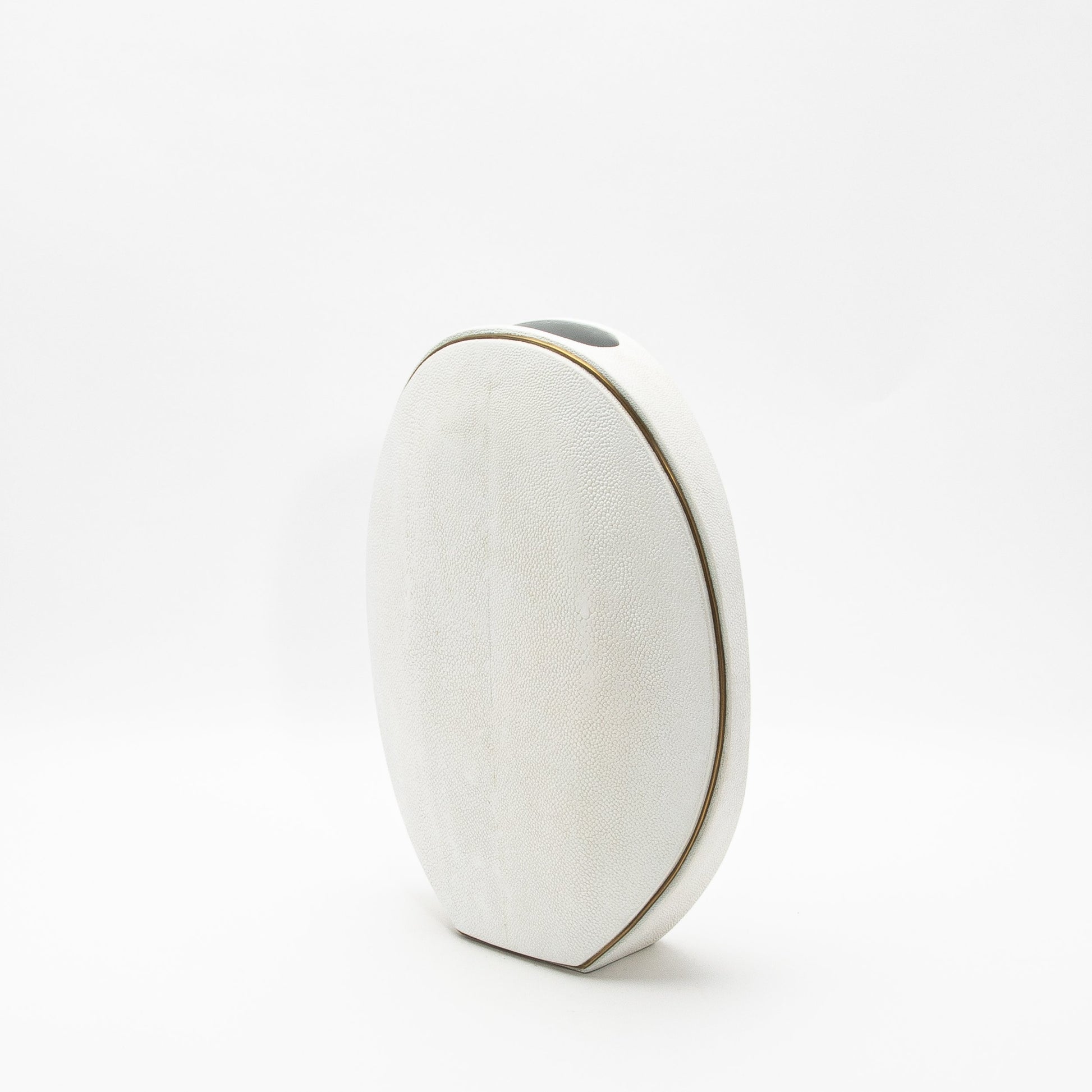 Vase in White Shagreen with Brass by R&Y Augousti