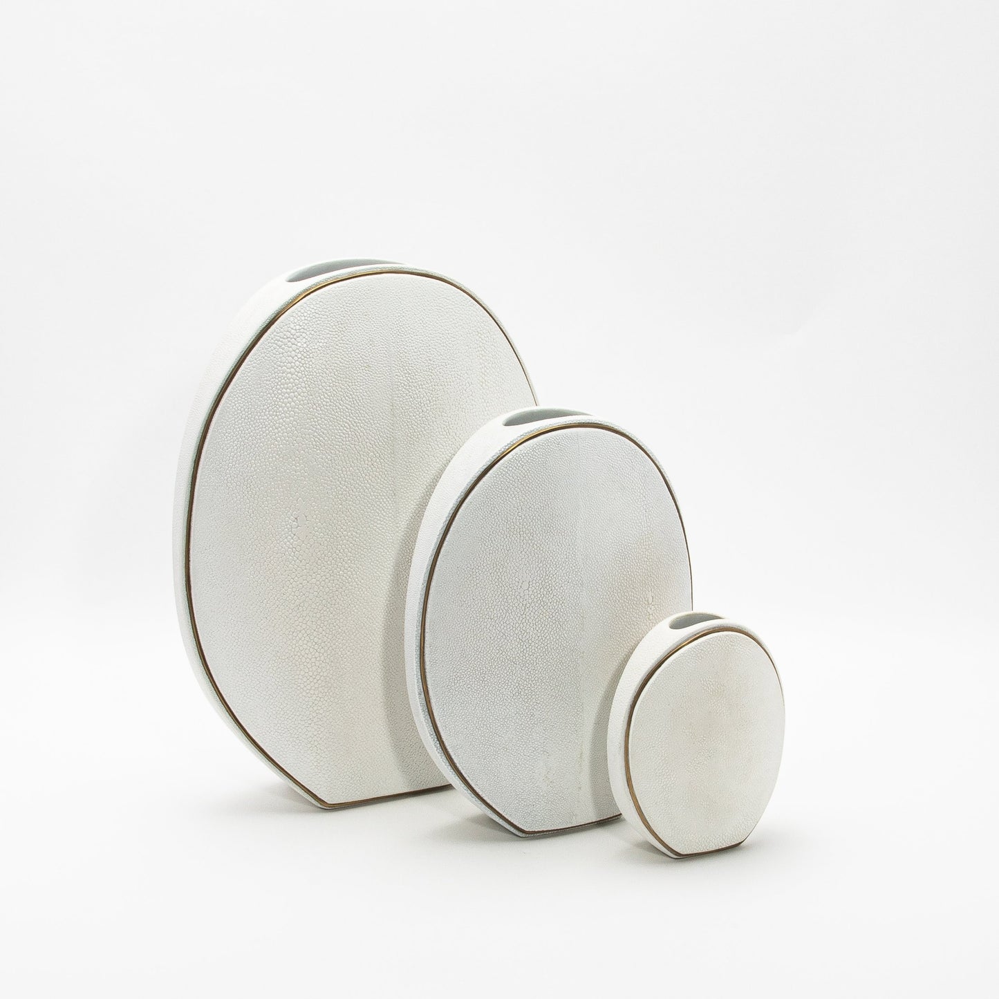 Vase in White Shagreen with Brass by R&Y Augousti