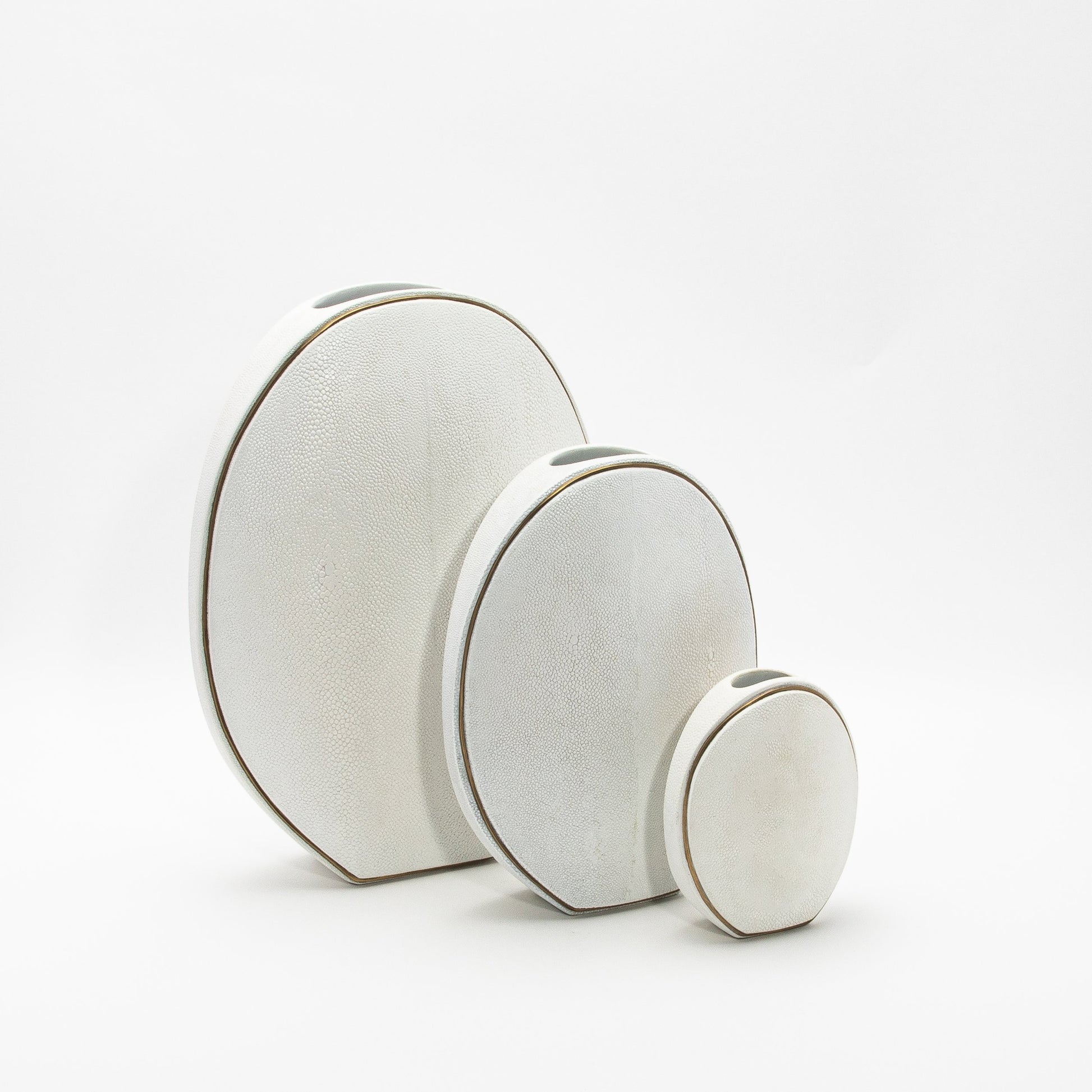 Vase in White Shagreen with Brass by R&Y Augousti