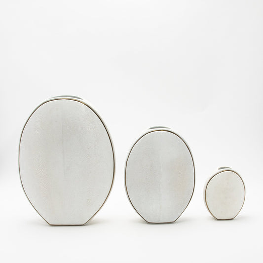 Vase in White Shagreen with Brass by R&Y Augousti