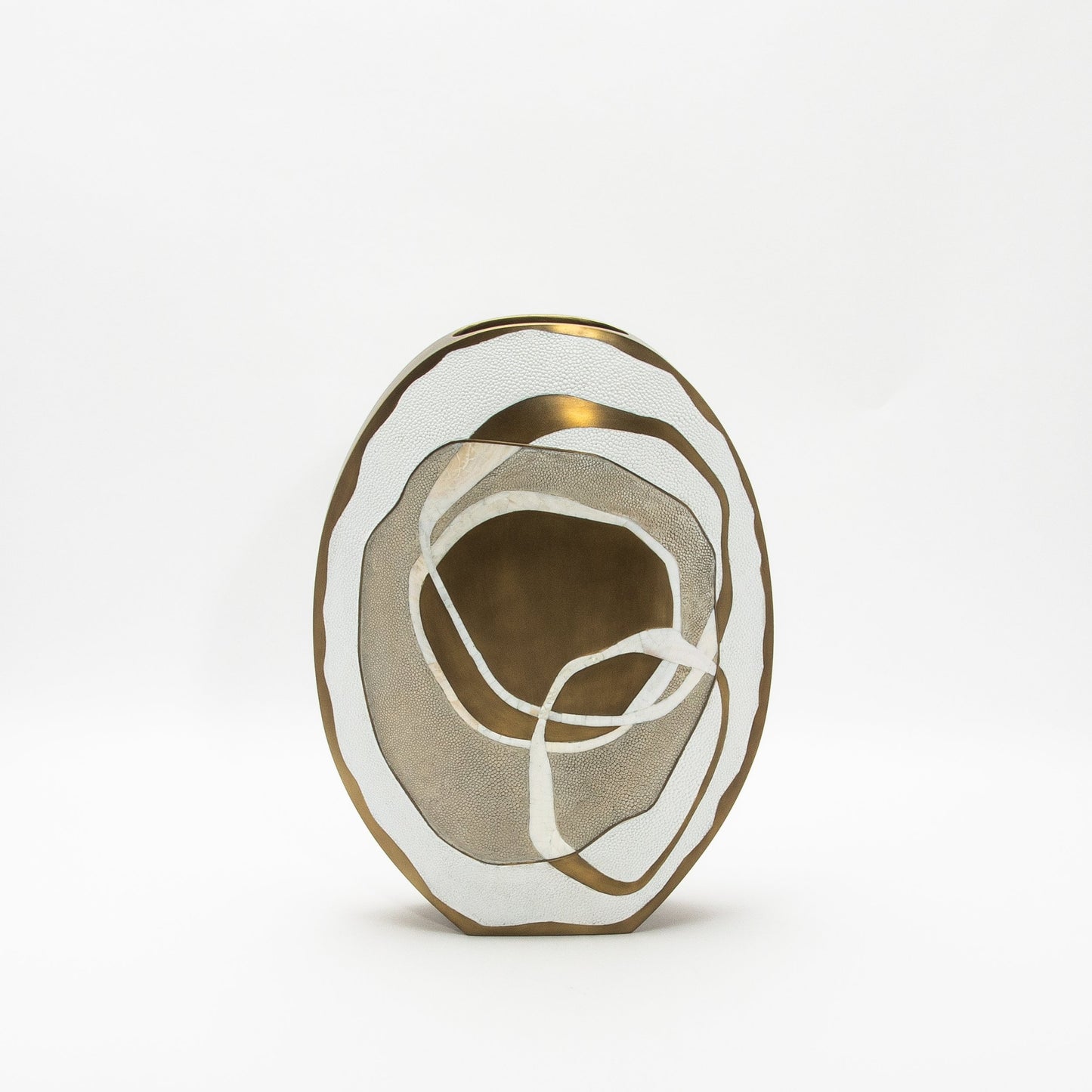 Vase in White Shagreen, Mother of Pearl, and Brass by R&Y Augousti