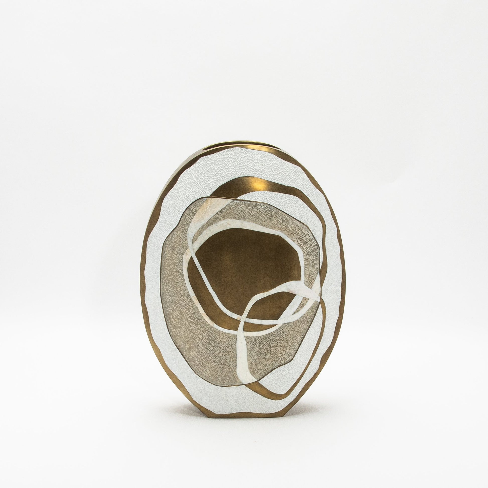 Vase in White Shagreen, Mother of Pearl, and Brass by R&Y Augousti