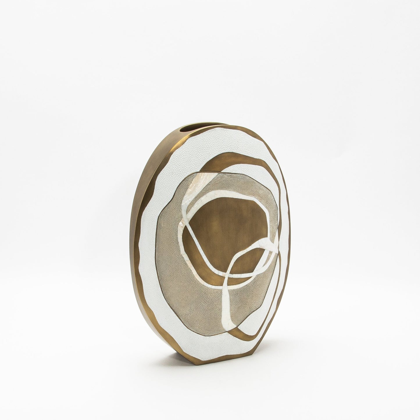 Vase in White Shagreen, Mother of Pearl, and Brass by R&Y Augousti
