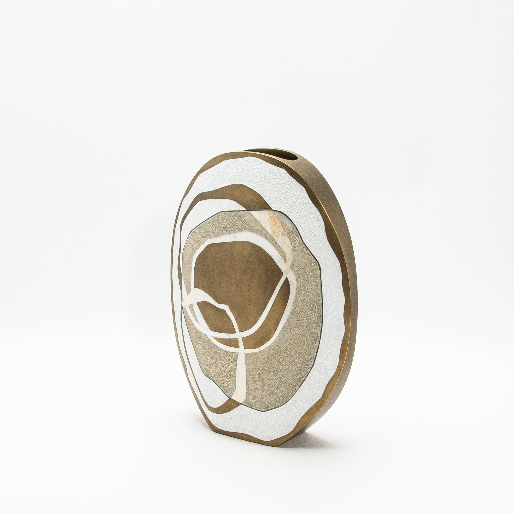 Vase in White Shagreen, Mother of Pearl, and Brass by R&Y Augousti