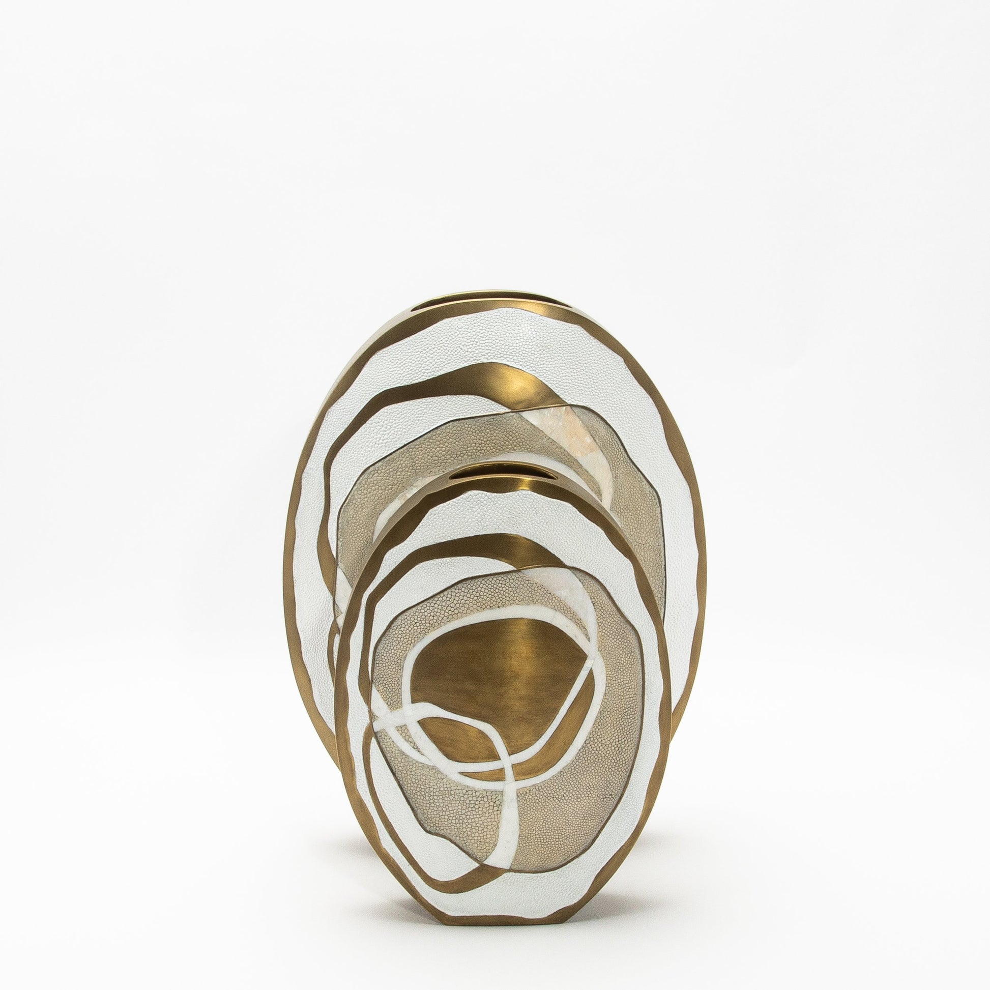 Vase in White Shagreen, Mother of Pearl, and Brass by R&Y Augousti