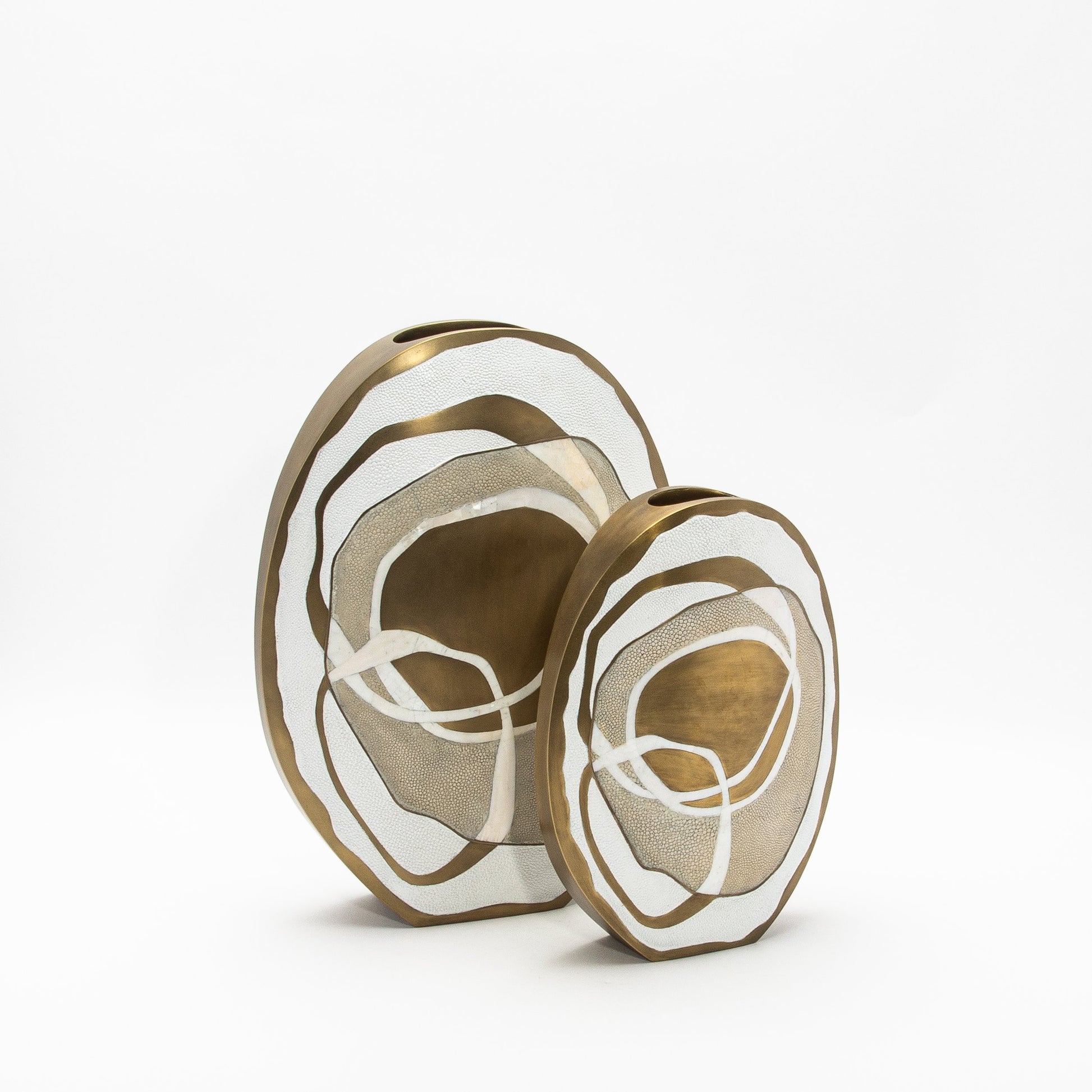 Vase in White Shagreen, Mother of Pearl, and Brass by R&Y Augousti