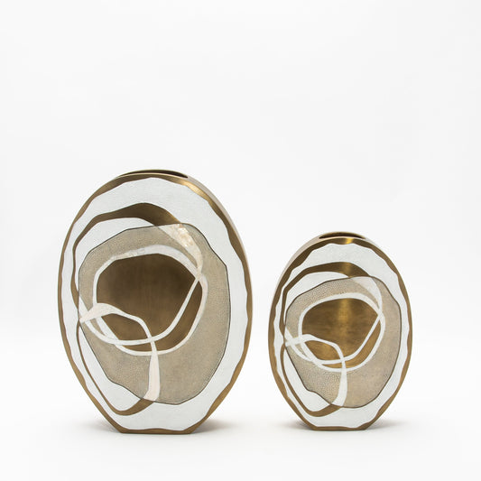 Vase in White Shagreen, Mother of Pearl, and Brass by R&Y Augousti