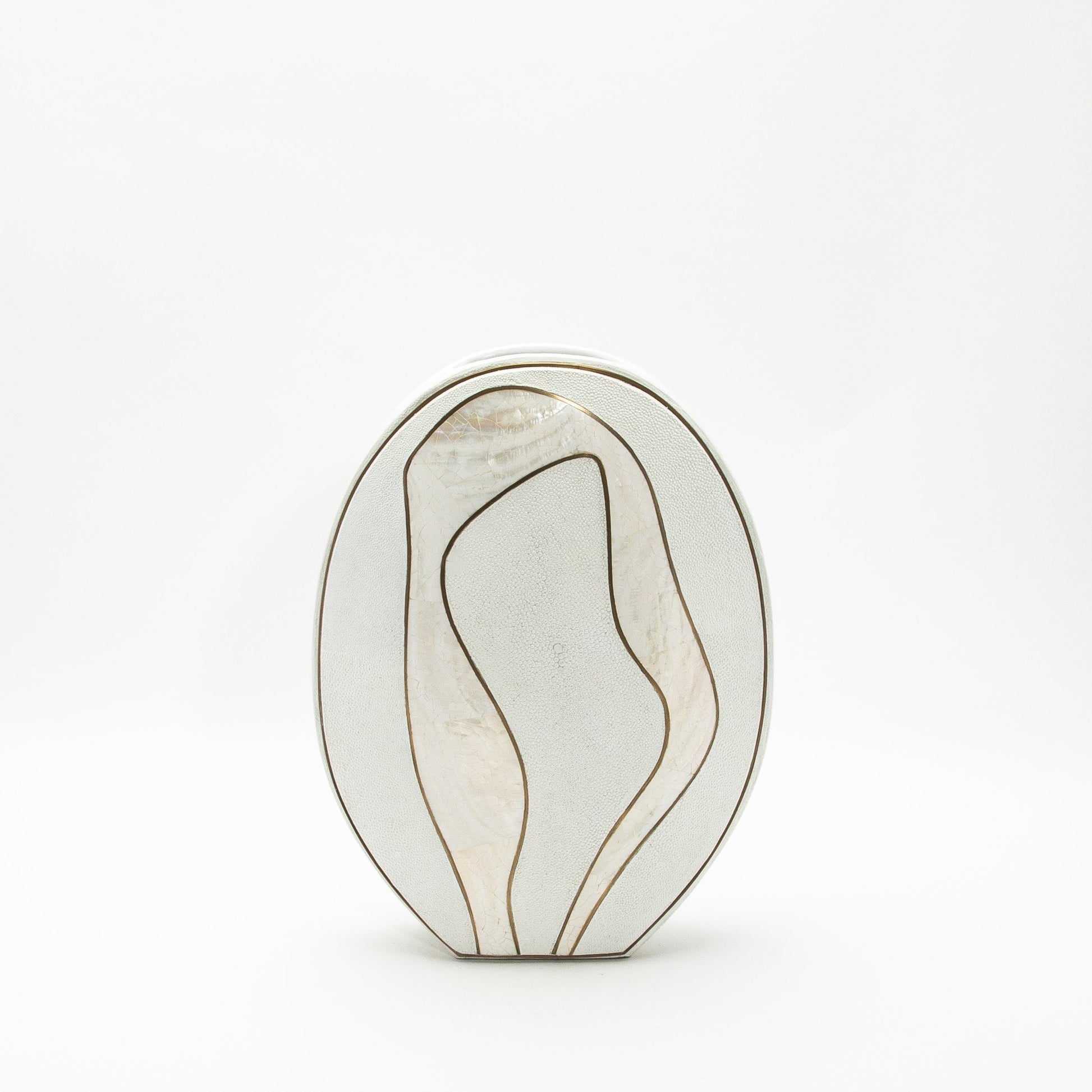 Vase in White Shagreen, Mother of Pearl, and Brass by R&Y Augousti