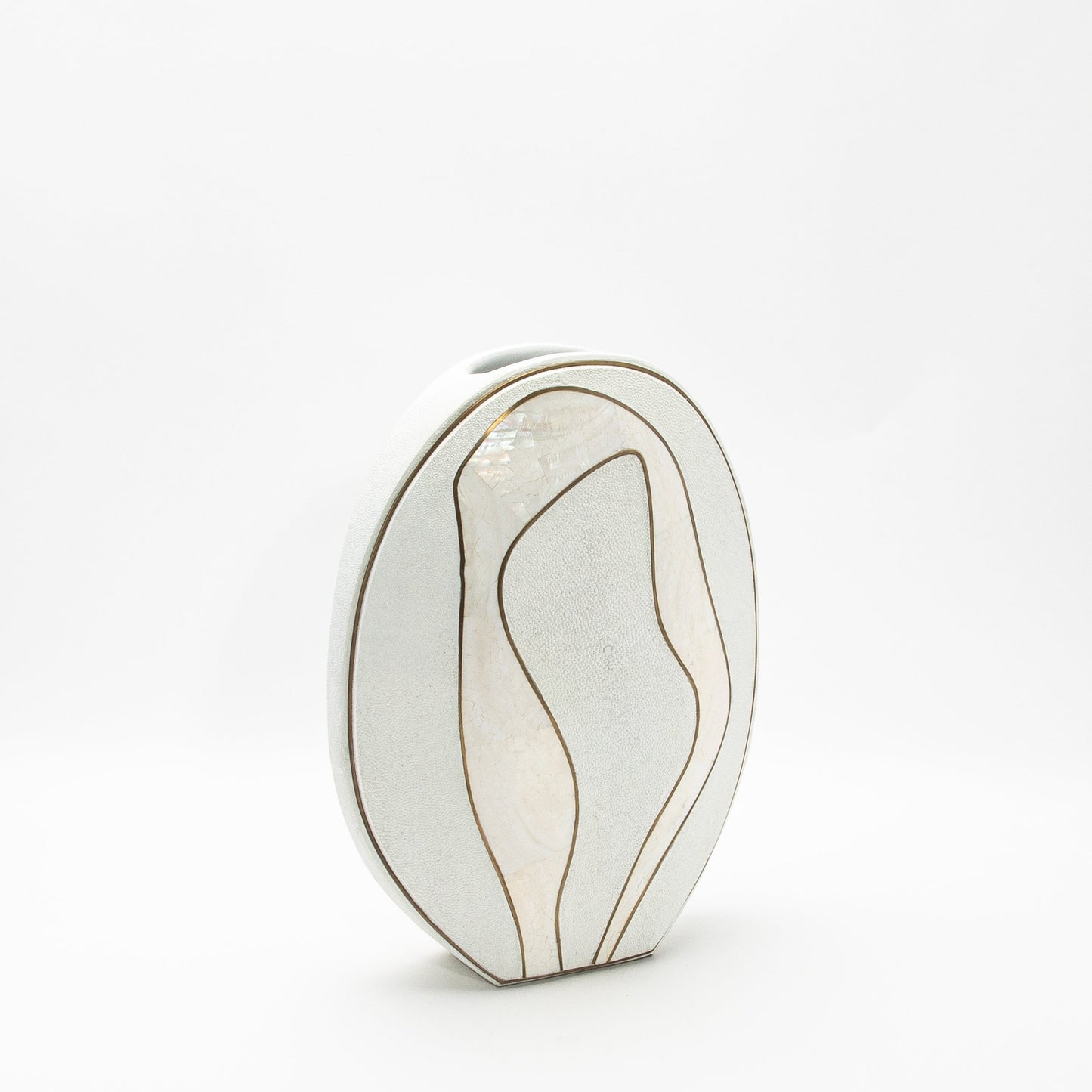 Vase in White Shagreen, Mother of Pearl, and Brass by R&Y Augousti