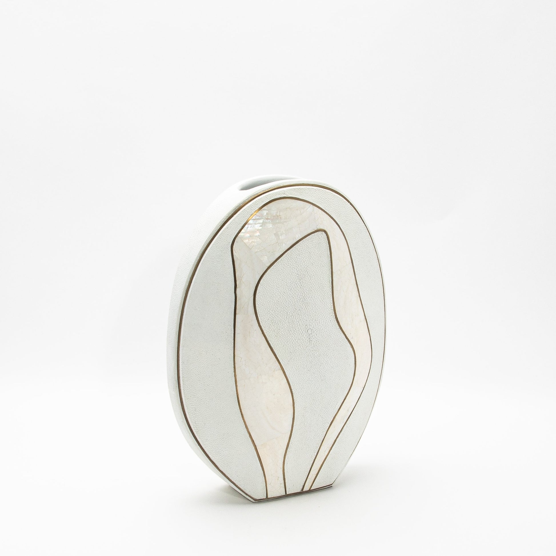 Vase in White Shagreen, Mother of Pearl, and Brass by R&Y Augousti